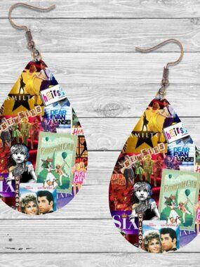Broadway Musical Earrings: Wooden Teardrop Hypoallergenic Earrings